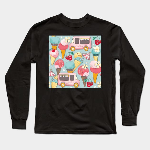 cortina ice cream truck Long Sleeve T-Shirt by colorofmagic